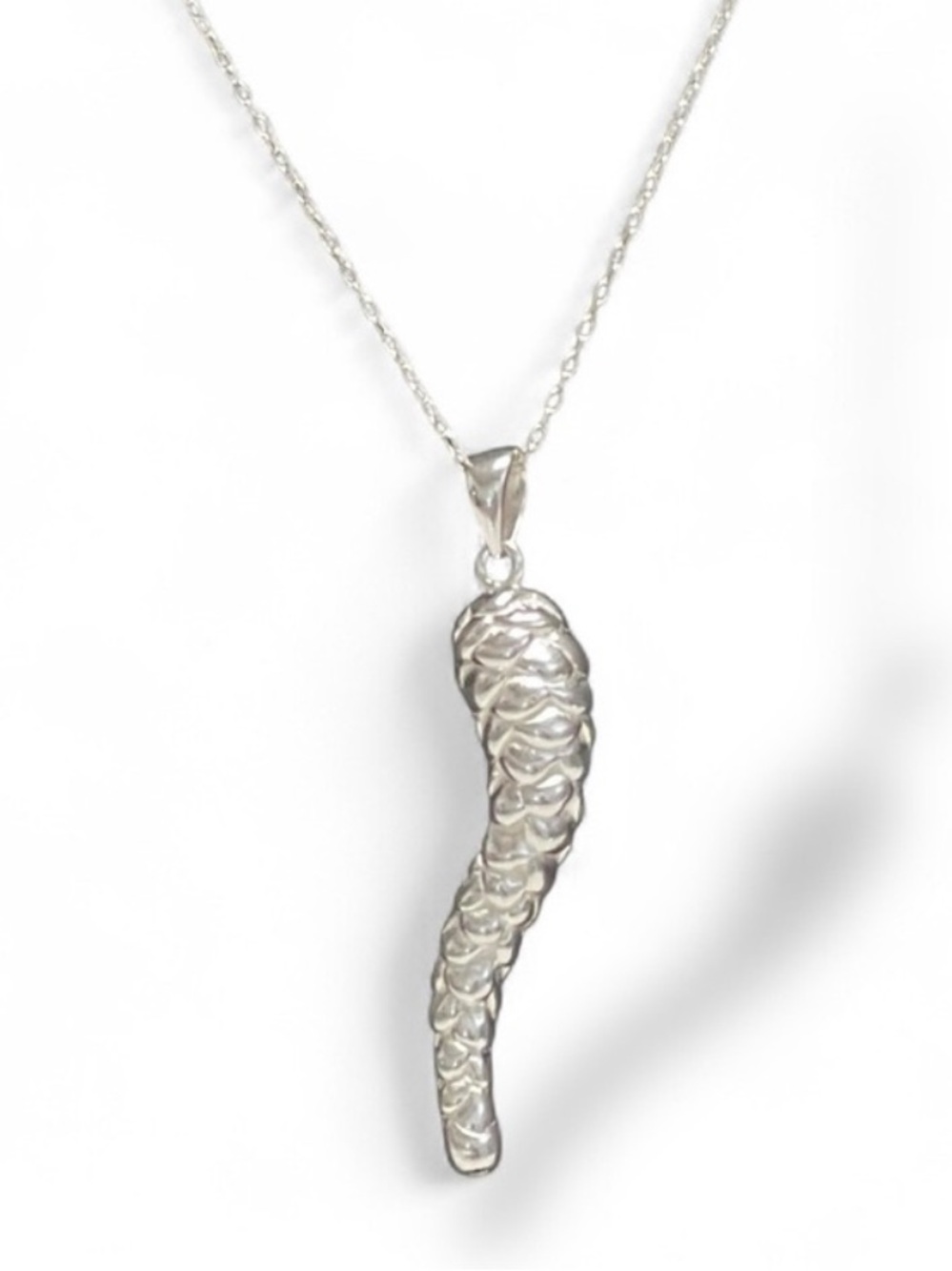 Silver Italian Horn Pendant Necklace Lucky Charm Minimalist Jewelry